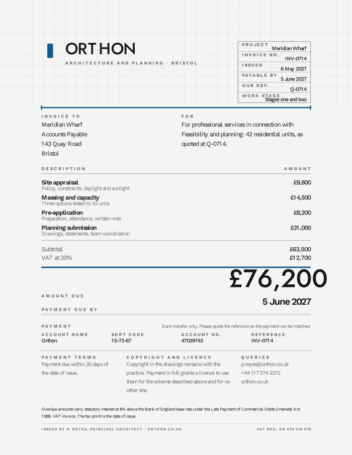 Architectural Designer Invoice Template — White Navy | Brand AI